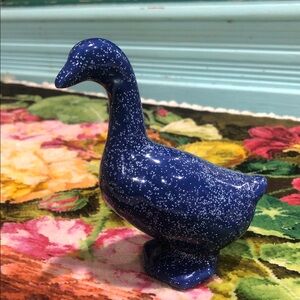 Vintage Speckled Blue Ceramic Goose totally cottagecore Figurine